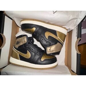 Kids Jordan 1 Retro High OG Toddler Black Metallic Gold FD1413 071 Size 7C